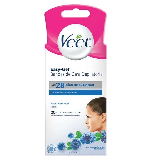 [7798339190402] Veet Easy-Gel 20 Bandas de Cera Depilatorias Faciales Piel Sensible Reckitt Benckiser