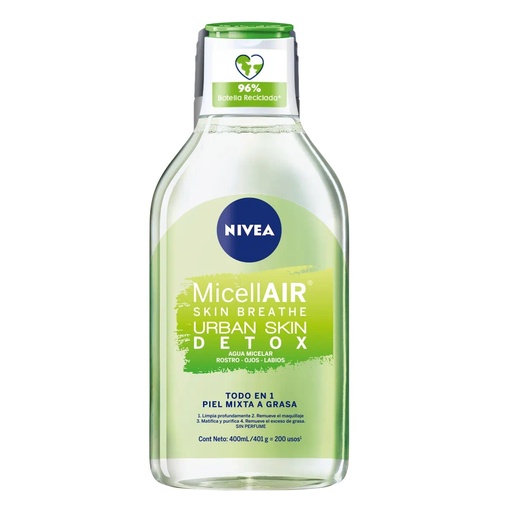 [4005900616678] Nivea MicellAir Agua Micelar Urban Skin Detox Desmaquillante Piel Mixta a Grasa 400 mL