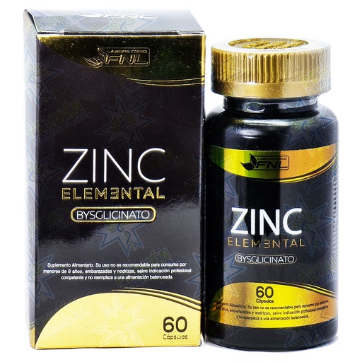 [8780202226072] Zinc Elemental Bisglicinato 60 Cápsulas FNL