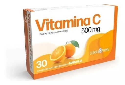 [7804673040003] Vitamina C 500 mg 30 Comprimidos Masticables Sabor Naranja CuraeSpring