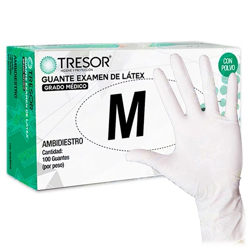 [7806130005273] Tresor Guantes Examinación Látex Talla M Con Polvo Blancos 100 Unidades Grado Médico Reutter