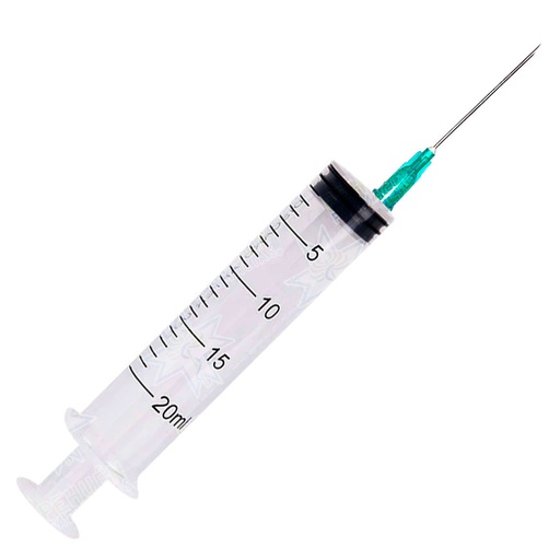 [495030420018] Jeringa 20 mL Luer Slip Aguja 21 G 1 ½" Hipodérmica (MedicalTek)