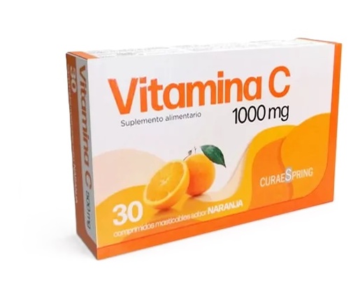 [7804673040010] Vitamina C 1000 mg 30 Comprimidos Masticables Sabor Naranja CuraeSpring