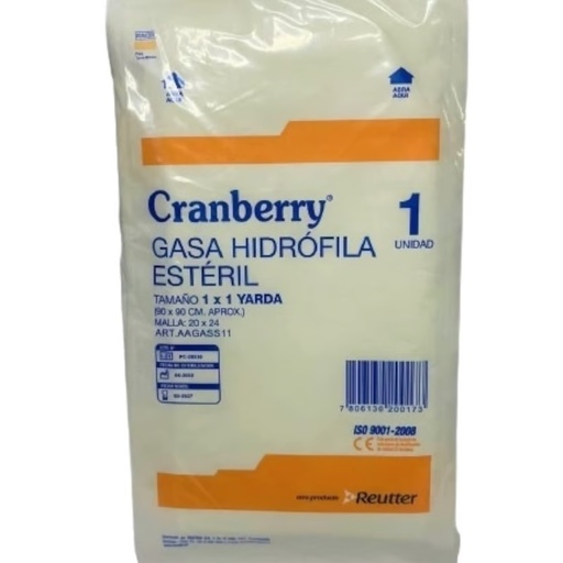 [7806130200173] Cranberry Gasa Hidrófila Estéril 90 x 90 cm 1 Unidad Reutter