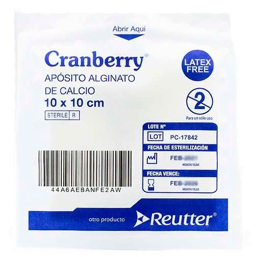 [7806130008205] Cranberry Apósito Alta Absorción No Adherente Alginato 5 x 5 cm 1 Unidad Reutter