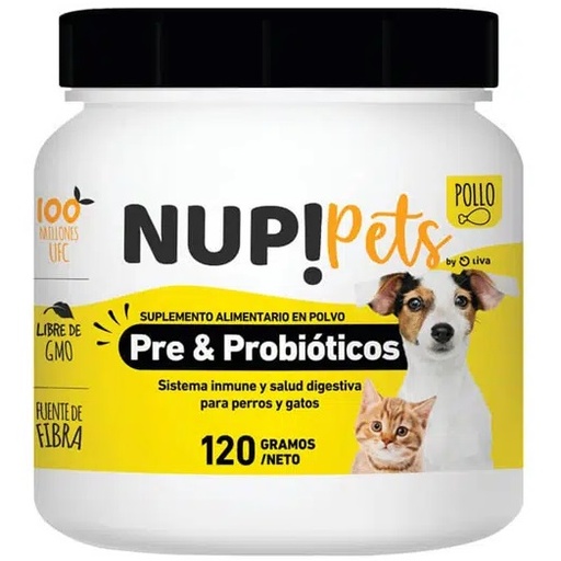 [7804675560042] Nup! Pets Gatos/Perros Pre & Probióticos Polvo Oral Sabor Pollo 120 g