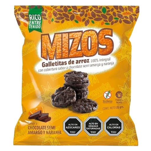 [7804646450099] Mizos Galletas de Arroz con Cobertura Chocolate Naranja 25 g Comercial Vive Sano