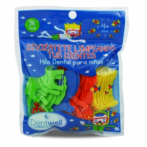 [7809601111893] DentWell Hilo Dental para Niños con Aplicador Flosser 36 Unidades La Prepié