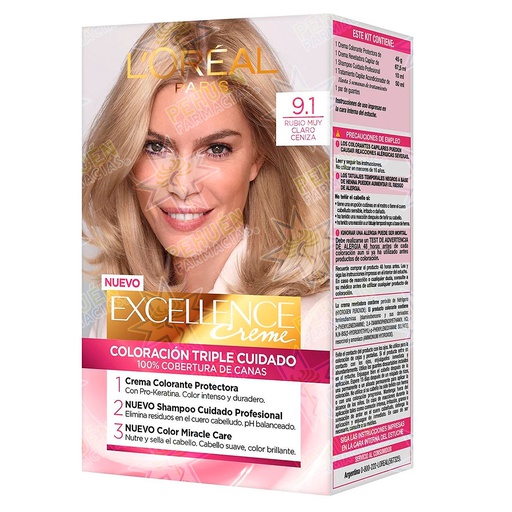 [7509552911848] Excellence Creme 9.1 Rubio Muy Claro Cenizo Tintura Permanente L'oreal