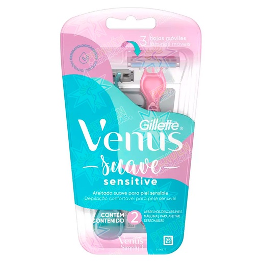 [7500435144223] Gillette Venus Simply 3 Sensitive Pack 2 Máquinas de Afeitar P&G