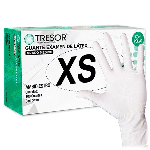 [7806130005297] Tresor Guantes Examinación Látex Talla XS Con Polvo Blancos 100 Unidades Grado Médico Reutter