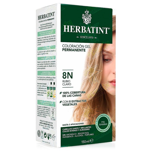 [8016744800181] Herbatint 8N Rubio Claro Tintura Permanente Gel 150 mL