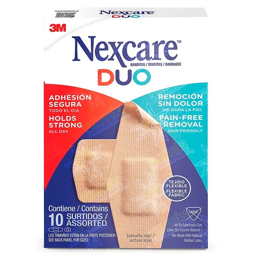 [51131223899] Nexcare Parche Curita DUO Remoción Sin Dolor 10 Unidades Surtidas