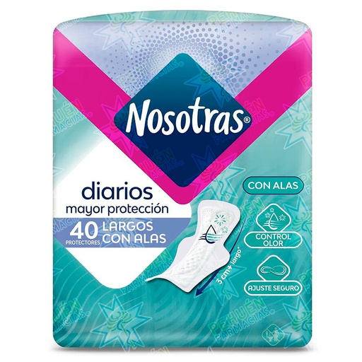 [7702026176952] Nosotras 40 Protectores Diarios Largo con Alas Tela Suave