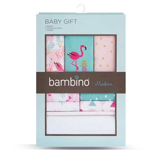 [7804995100591] Baby Gift 3 Mantitas + 8 Toallitas + 1 Mudador Rosado Bambino