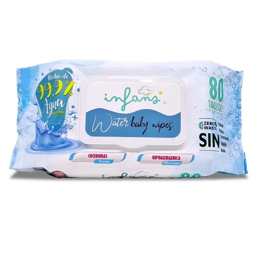 [7804679400023] Infans Water Baby Wipes Toallitas Húmedas 99.9% Agua 80 Unidades