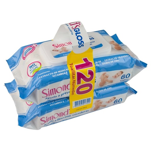 [7804945017429] Simond's Toallitas Húmedas pack 2 x 60 unidades Durandin