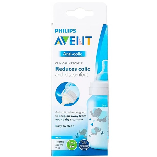 [8720689013758] Avent Anti-Colic Mamadera 1m+ Celeste 260 mL Philips
