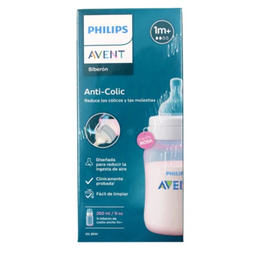 [8720689013734] Avent Anti-Colic Mamadera 1m+ Rosada 260 mL Philips