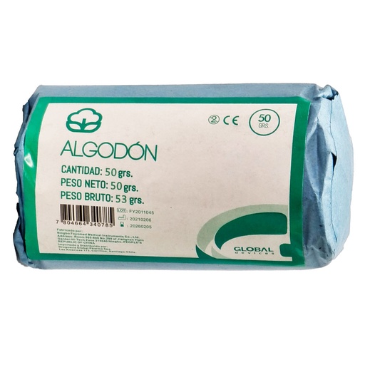 [7804664340785] Algodón Hidrófilo Prensado 50 g Global Devices