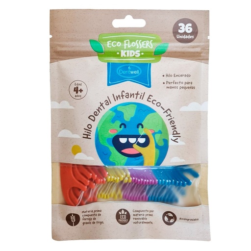 [7809601116492] DentWell Hilo Dental Infantil con Aplicador Eco Flosser 36 Unidades La Prepié