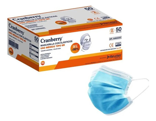 [95Z51631114625] Caja 50 Mascarillas Uso Médico tipo IIR Celeste Reutter Cranberry