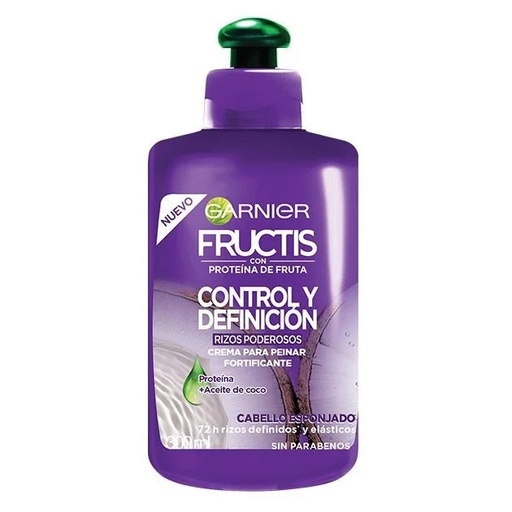 [7509552914696] Fructis Crema Para Peinar Control y Definición Rizos Poderosos 300 mL Garnier