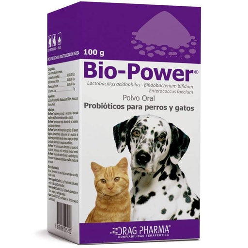 [7800006005220] Bio-Power Gato/Perro Probióticos Polvo Oral 100 g Drag Pharma