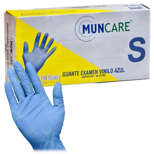 [7805633003922] Muncare Guantes Examinación Vinilo Talla S Con Polvo Azules 100 Unidades Munnich P. M.