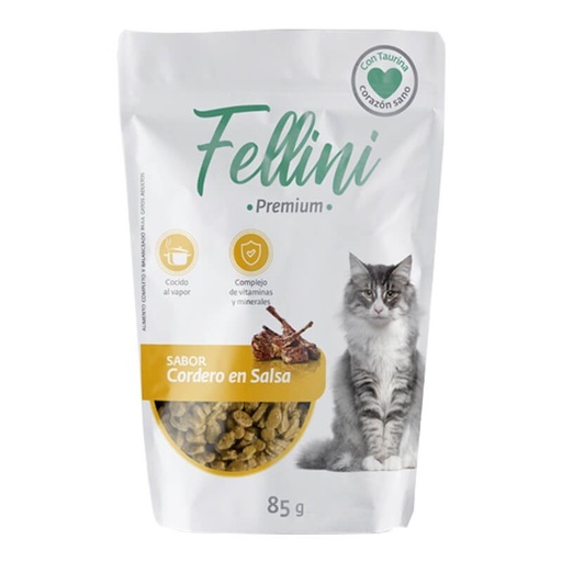 [7805505009434] Fellini Premium Alimento Húmedo Gatos Cordero en Salsa 85 g