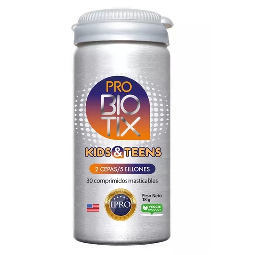 [7804637360703] ProBiotix Kids & Teens 30 Comprimidos Masticables Vegan Newscience