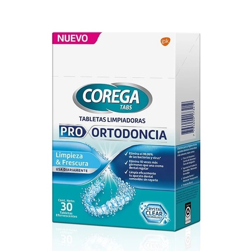 [7794640173219] Corega Tabs Pro Ortodoncia 30 Comprimidos Efervescentes GlaxoSmithKline