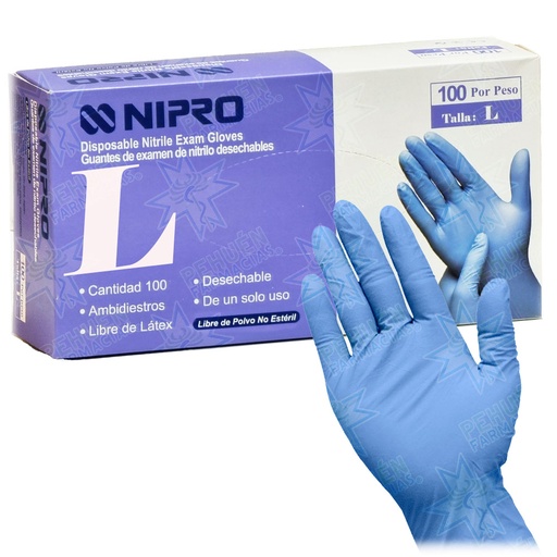 [7224552981273] Nipro Guantes Examinación Nitrilo Talla L Sin Polvo Azules 100 Unidades
