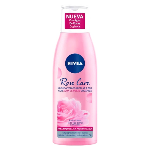 [4005900773845] Nivea Rose Care Leche y Tónico Micelar 2en1 Rostro Labios con Agua de Rosas 200 mL