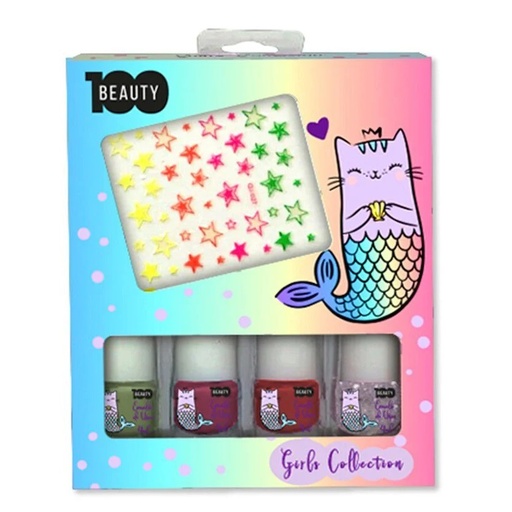 [7805633024095] Beauty 100 Girls Collection 4 Esmaltes + Stickers