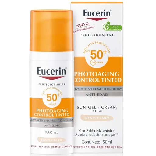 [4005900274120] Eucerin Sun Photoaging Control Tinted Bloqueador Anti-Edad FPS 50+ Gel Crema Tono Claro 150 mL Beiersdorf