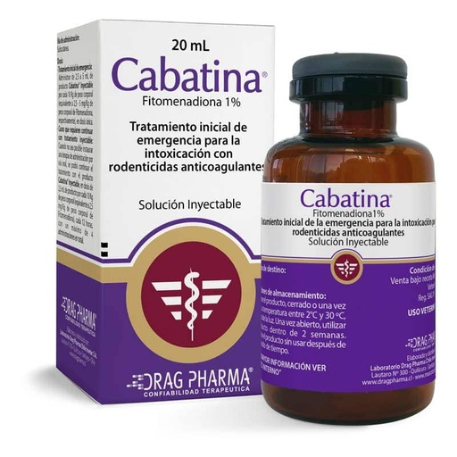 [7800006010026] Cabatina 1 % Perros/Gatos Solución Inyectable 20 mL Drag Pharma
