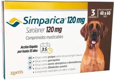 [7804650311102] Simparica Perros 40 a 60 kg 120 mg 3 Comprimidos Masticables Zoetis