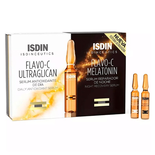 [8470001864826] Isdinceutics 10 Amp Flavo-C Melatonin + 10 Amp Flavo-C Ultraglican Serum Facial