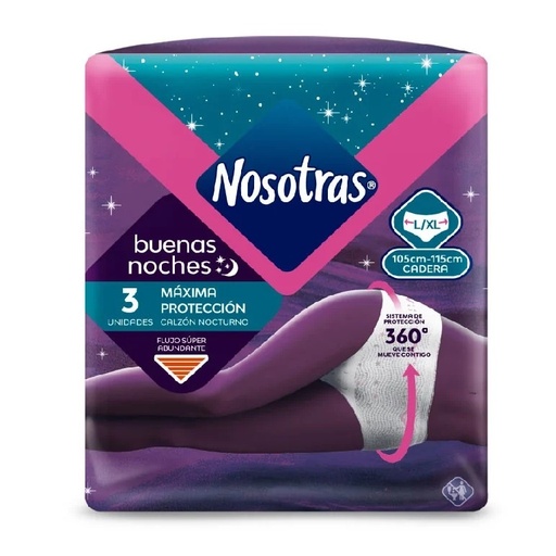 [7702026185091] Nosotras Calzón Nocturno Talla L/XL 3 Unidades