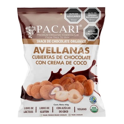 [7862109274576] Snack Avellanas con Chocolate Orgánico 60 g Pacari