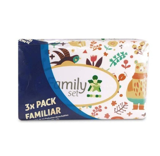 [7805633026365] Family Set Doble Hoja Familiar 3 Paquetes de 50 Pañuelos Desechables
