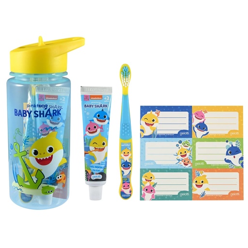 [7804915527958] Set Baby Shark Botella +Cepillo +Pasta Dental +Stickers Gelatti