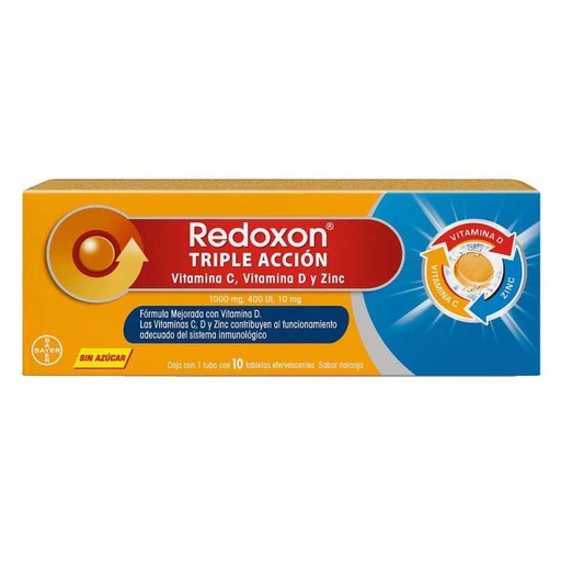[7793640992691] Redoxon Triple Acción Vit C + Vit D + Zinc 10 Comprimidos Efervescentes Bayer