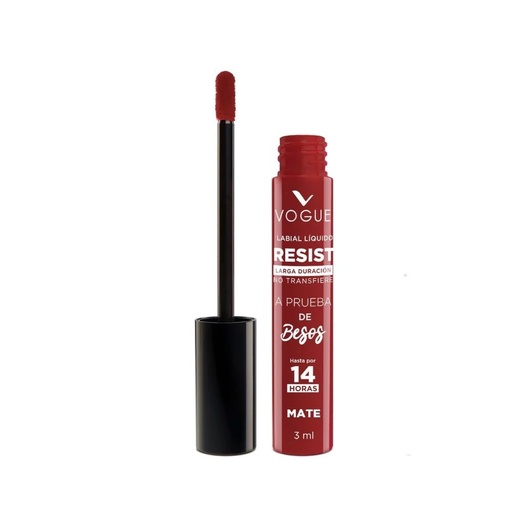 [7509552844382] Vogue Labial Líquido Resist a Prueba de Besos 14 Hrs Mate Invencible 3 mL