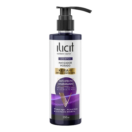 [7804923025552] Ilicit Shampoo Matizador Morado Kera-V Anti Efecto Anaranjado 350 mL
