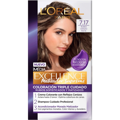 [7509552844474] Excellence Matizador Supreme 7.17 Rubio Cenizo Mate Tintura Permanente L'oreal