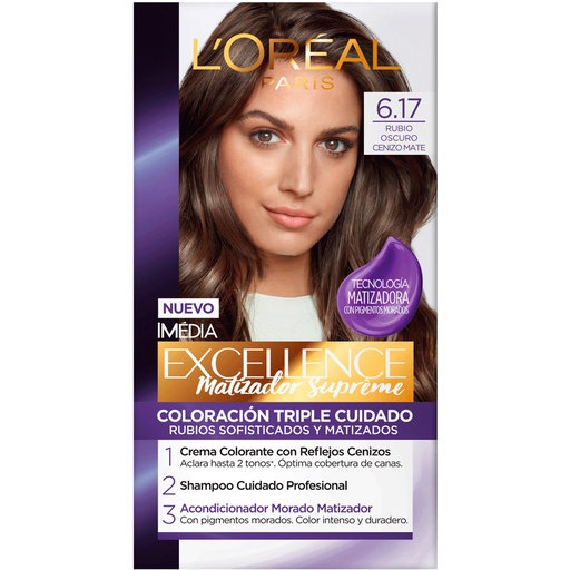 [7509552844450] Excellence Matizador Supreme 6.17 Rubio Oscuro Cenizo Mate Tintura Permanente L'oreal