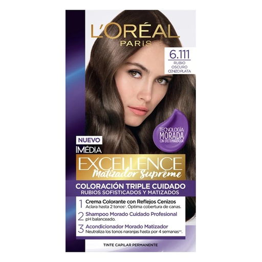 [7509552791778] Excellence Matizador Supreme 6.111 Rubio Oscuro Cenizo Plata Tintura Permanente L'oreal