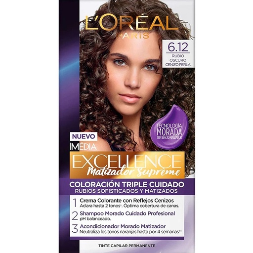 [7509552844443] Excellence Matizador Supreme 6.12 Rubio Oscuro Cenizo Perla Tintura Permanente L'oreal